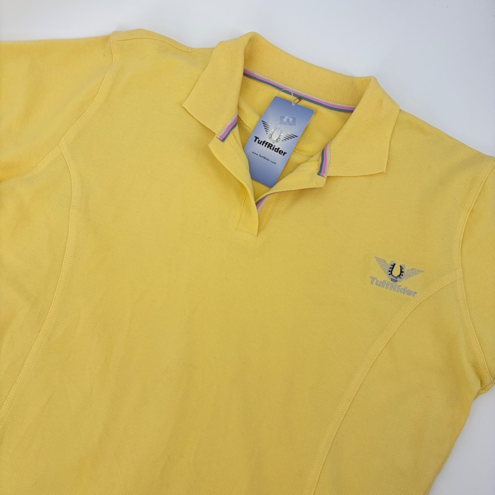 TuffRider Equestrian Polo Shirt Women XXL Yellow Short Sleeve Preppy Popcorn